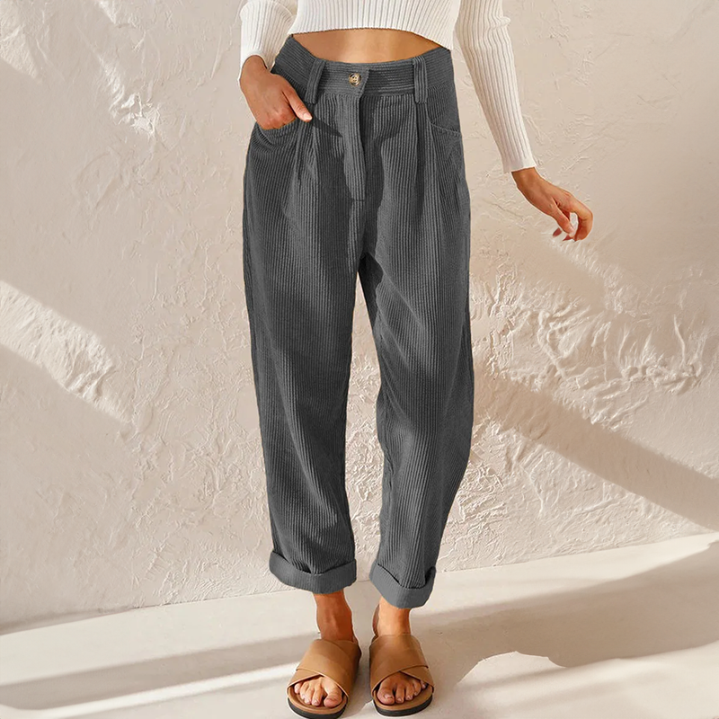 Sonya - casual corduroy ribbed pants with elastic waist