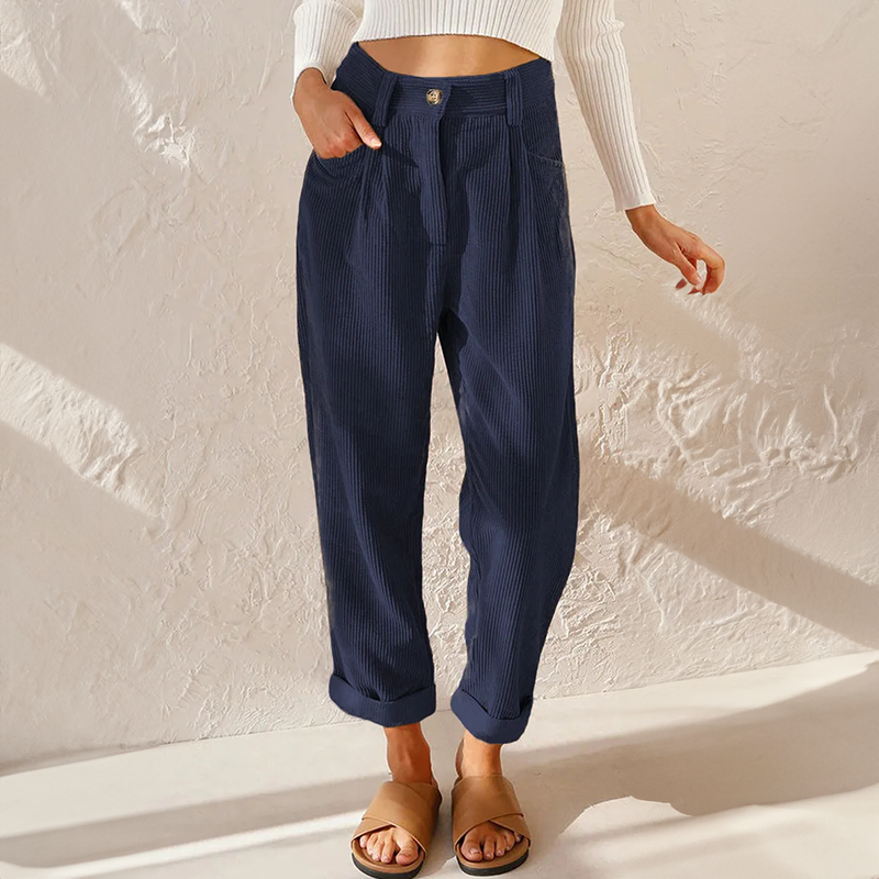 Sonya - casual corduroy ribbed pants with elastic waist