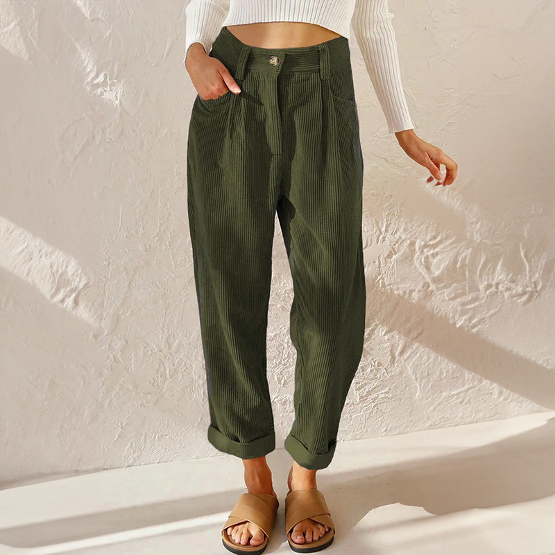 Sonya - casual corduroy ribbed pants with elastic waist