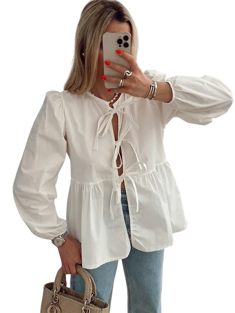 Ariadne- Stylish Women's Blouse with Puff Sleeves and Bow Detail