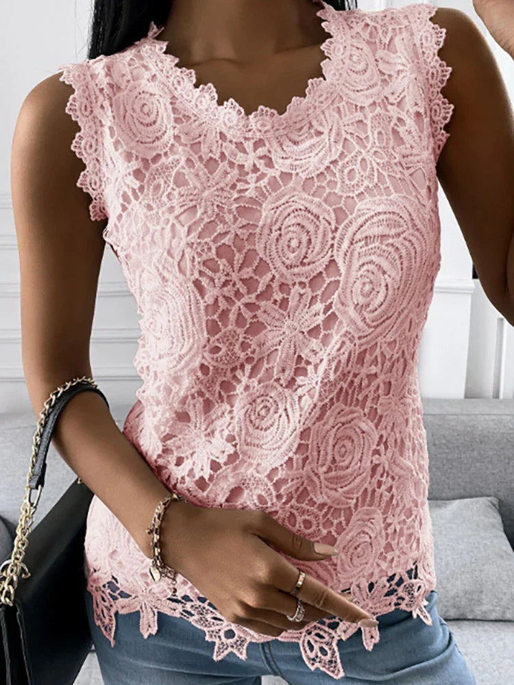 Maris - Elegant Women's Vintage Lace Top with O-neckline