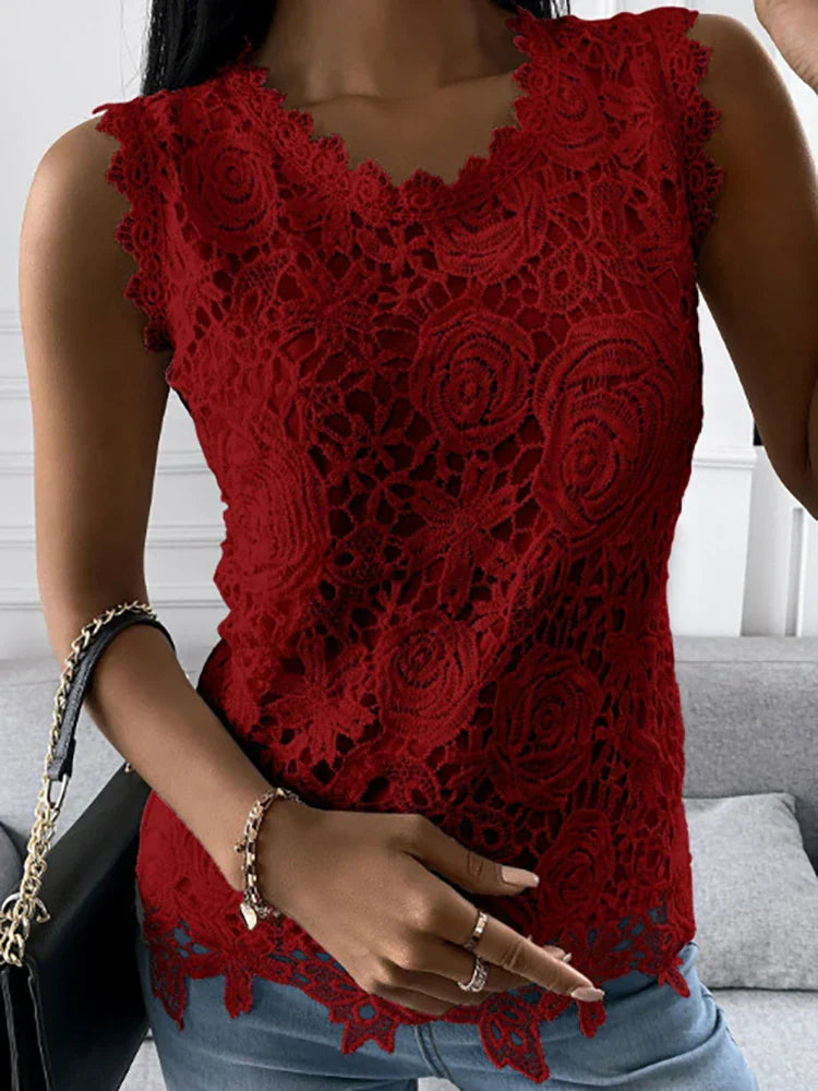 Maris - Elegant Women's Vintage Lace Top with O-neckline