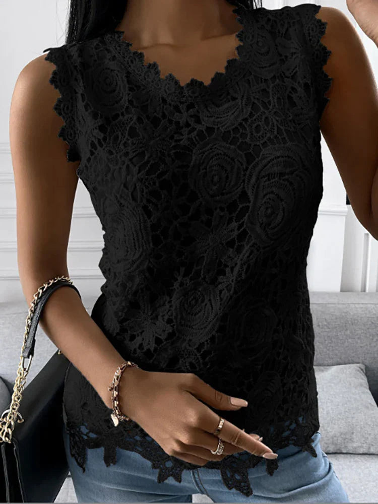 Maris - Elegant Women's Vintage Lace Top with O-neckline