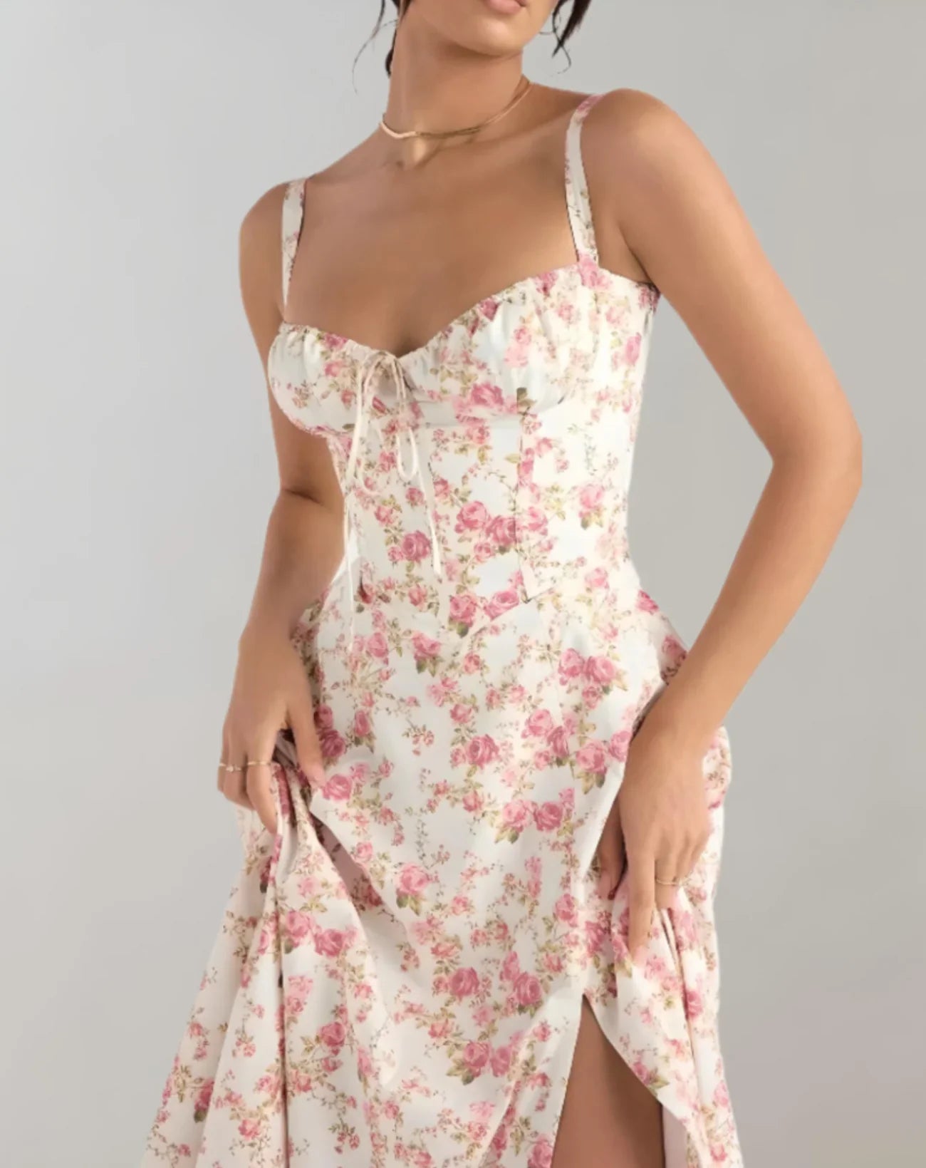 Celeste - Elegant Sleeveless Cotton Dress with Corset Bodice and Flowing Skirt