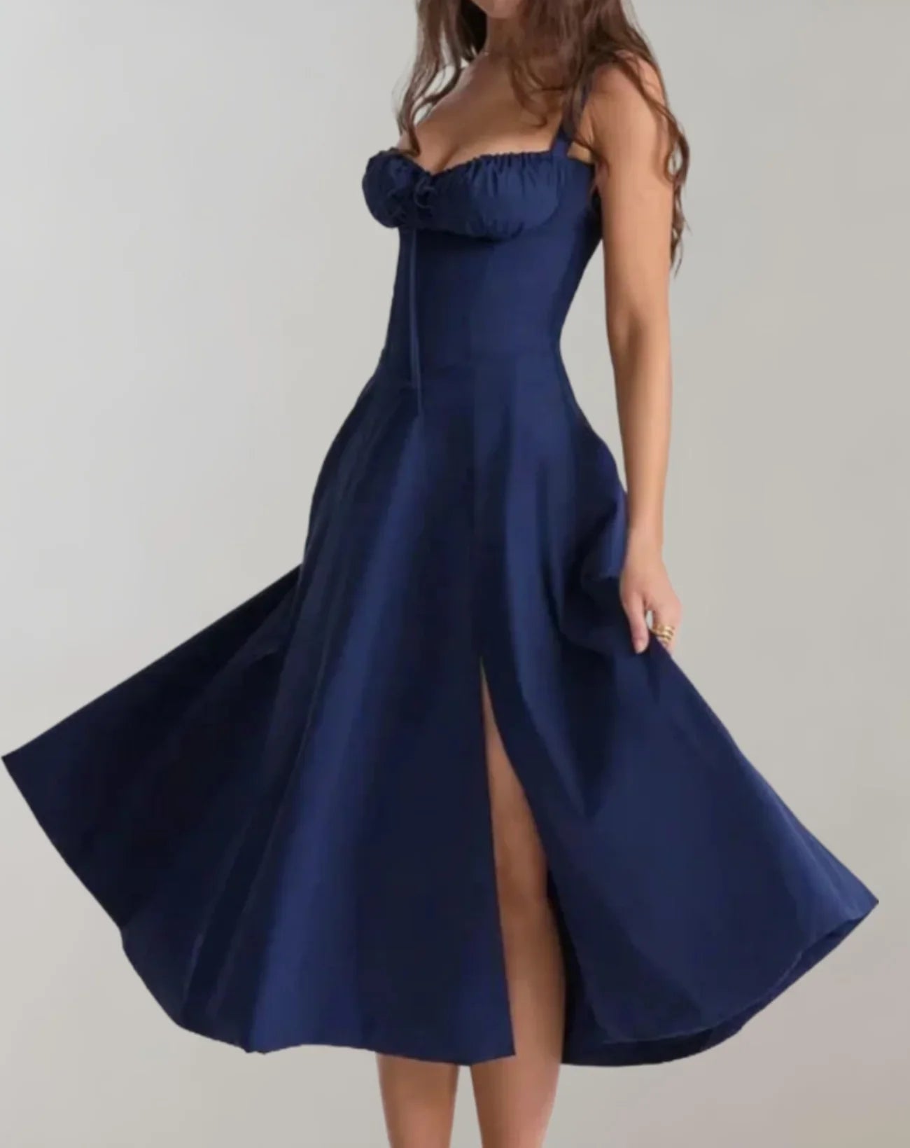 Celeste - Elegant Sleeveless Cotton Dress with Corset Bodice and Flowing Skirt