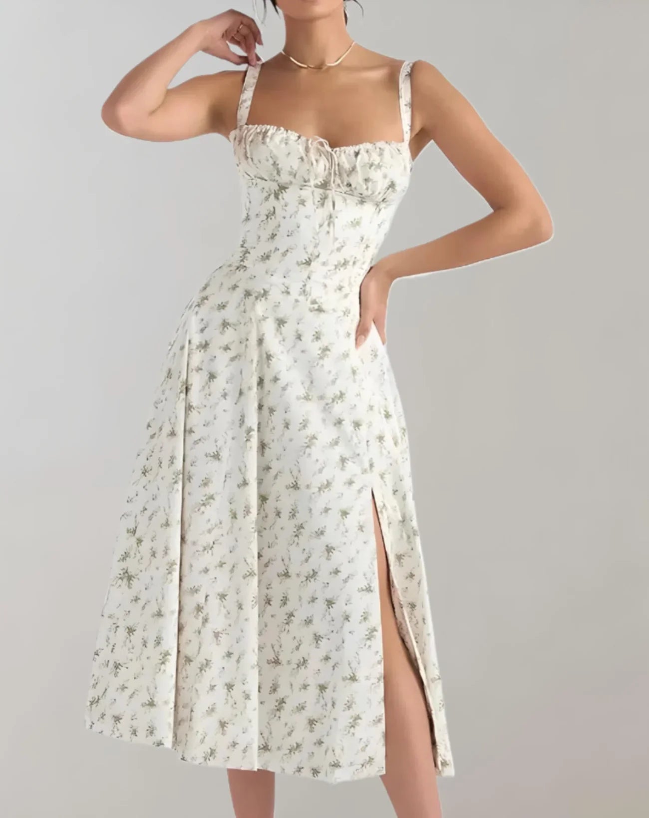 Celeste - Elegant Sleeveless Cotton Dress with Corset Bodice and Flowing Skirt