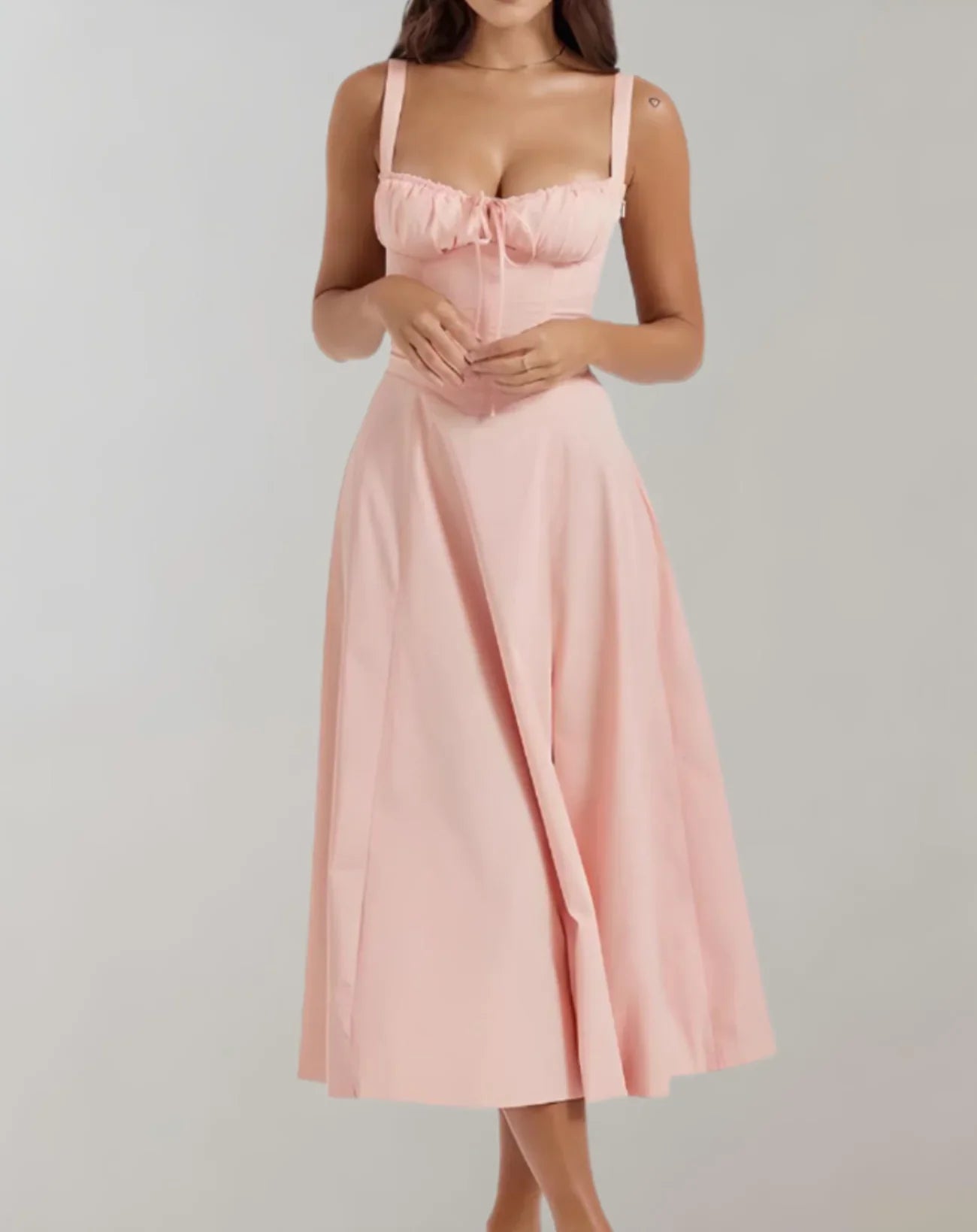 Celeste - Elegant Sleeveless Cotton Dress with Corset Bodice and Flowing Skirt
