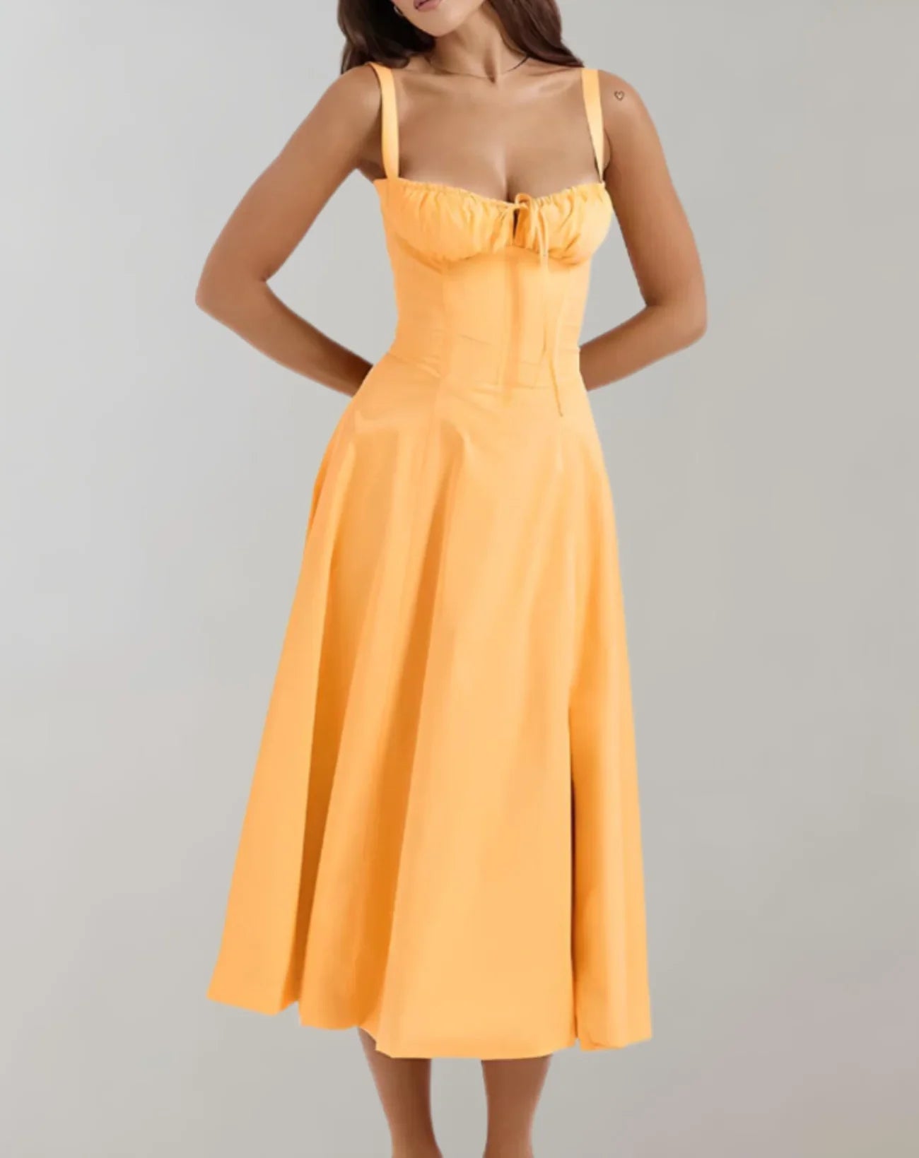 Celeste - Elegant Sleeveless Cotton Dress with Corset Bodice and Flowing Skirt