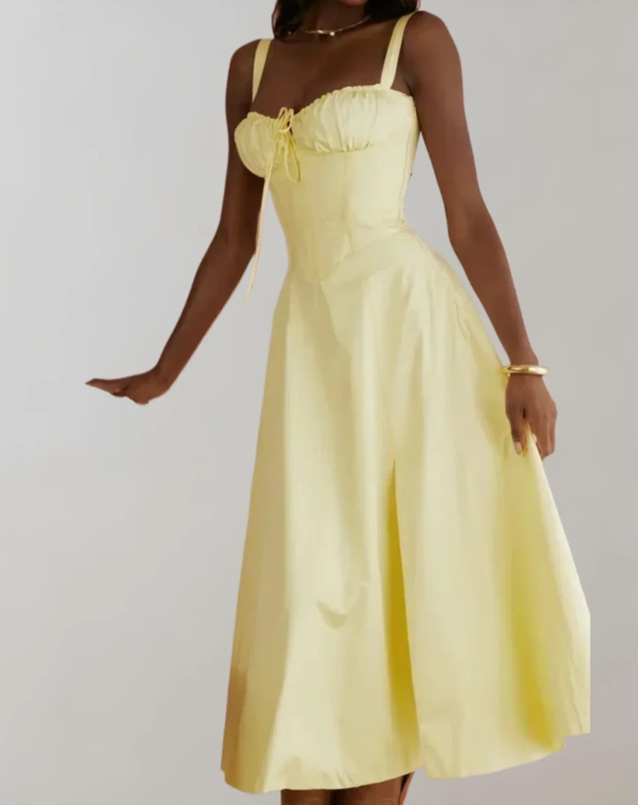 Celeste - Elegant Sleeveless Cotton Dress with Corset Bodice and Flowing Skirt