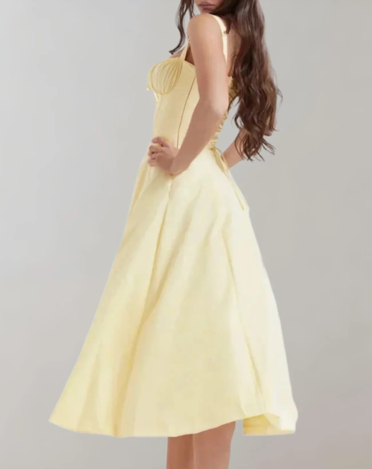 Celeste - Elegant Sleeveless Cotton Dress with Corset Bodice and Flowing Skirt