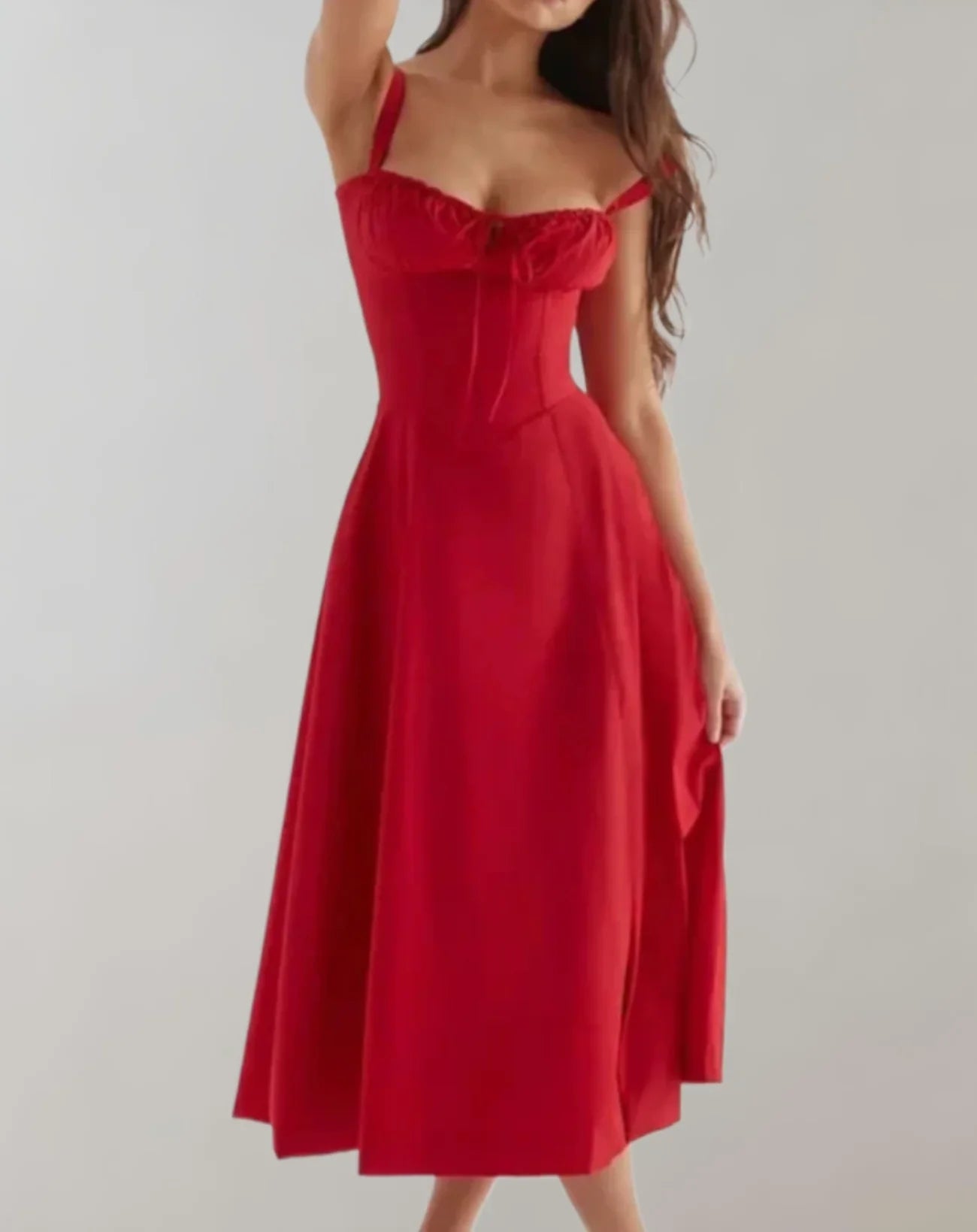 Celeste - Elegant Sleeveless Cotton Dress with Corset Bodice and Flowing Skirt
