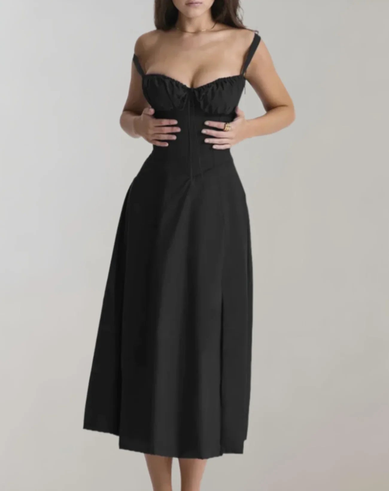 Celeste - Elegant Sleeveless Cotton Dress with Corset Bodice and Flowing Skirt