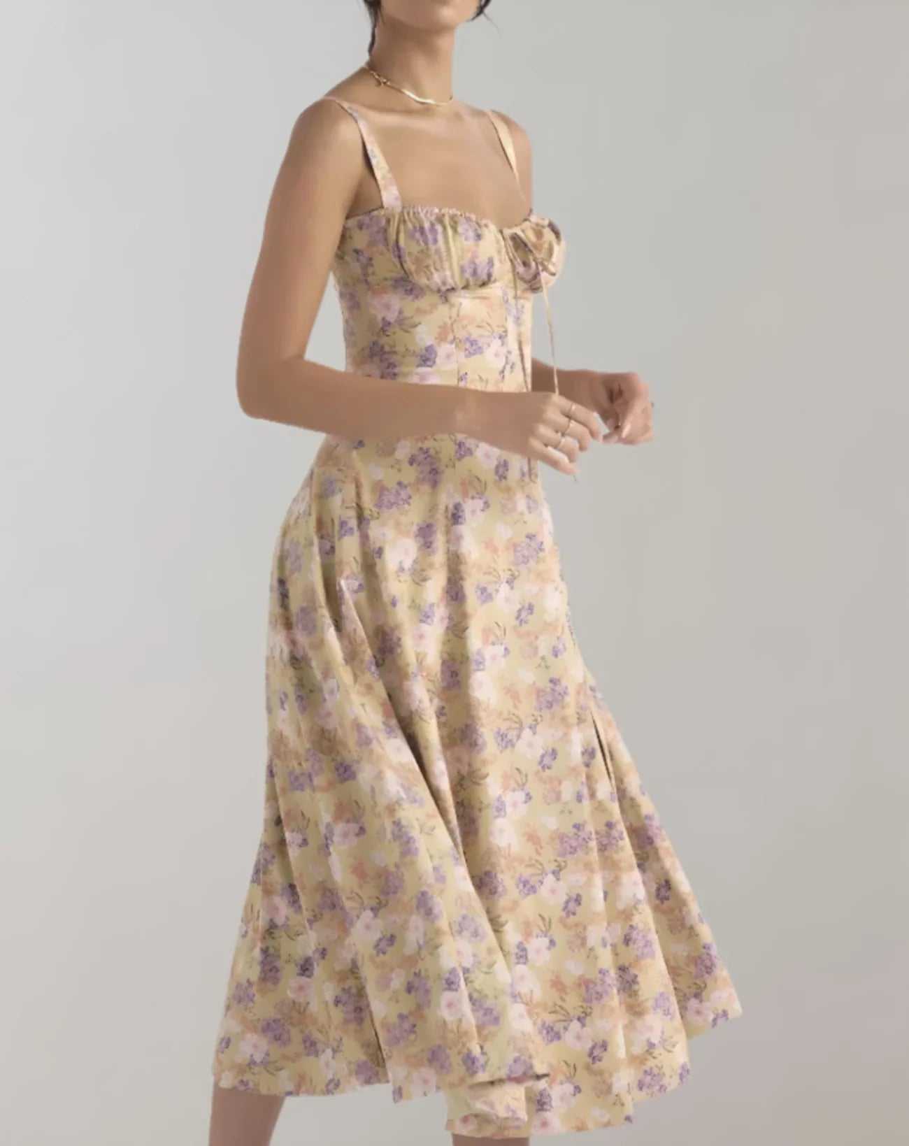 Celeste - Elegant Sleeveless Cotton Dress with Corset Bodice and Flowing Skirt