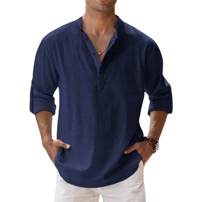Drew - Lightweight Linen Henley Shirt for Men in Spring and Summer