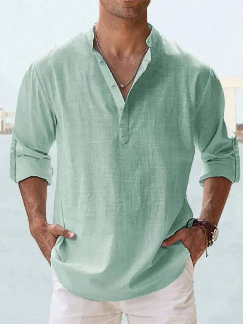 Terrence - Mens Open Collar Summer Shirt Linen Blend Casual