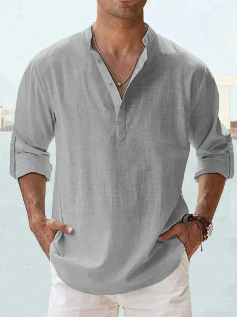 Terrence - Mens Open Collar Summer Shirt Linen Blend Casual