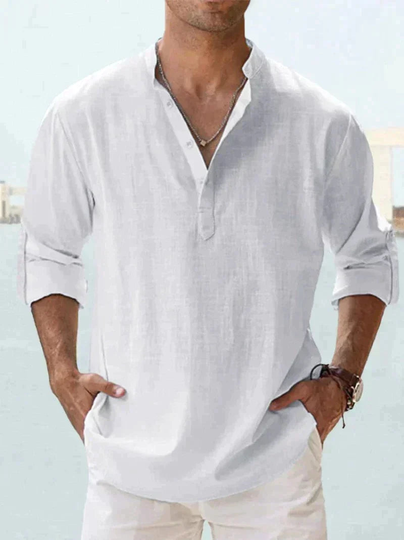 Terrence - Mens Open Collar Summer Shirt Linen Blend Casual