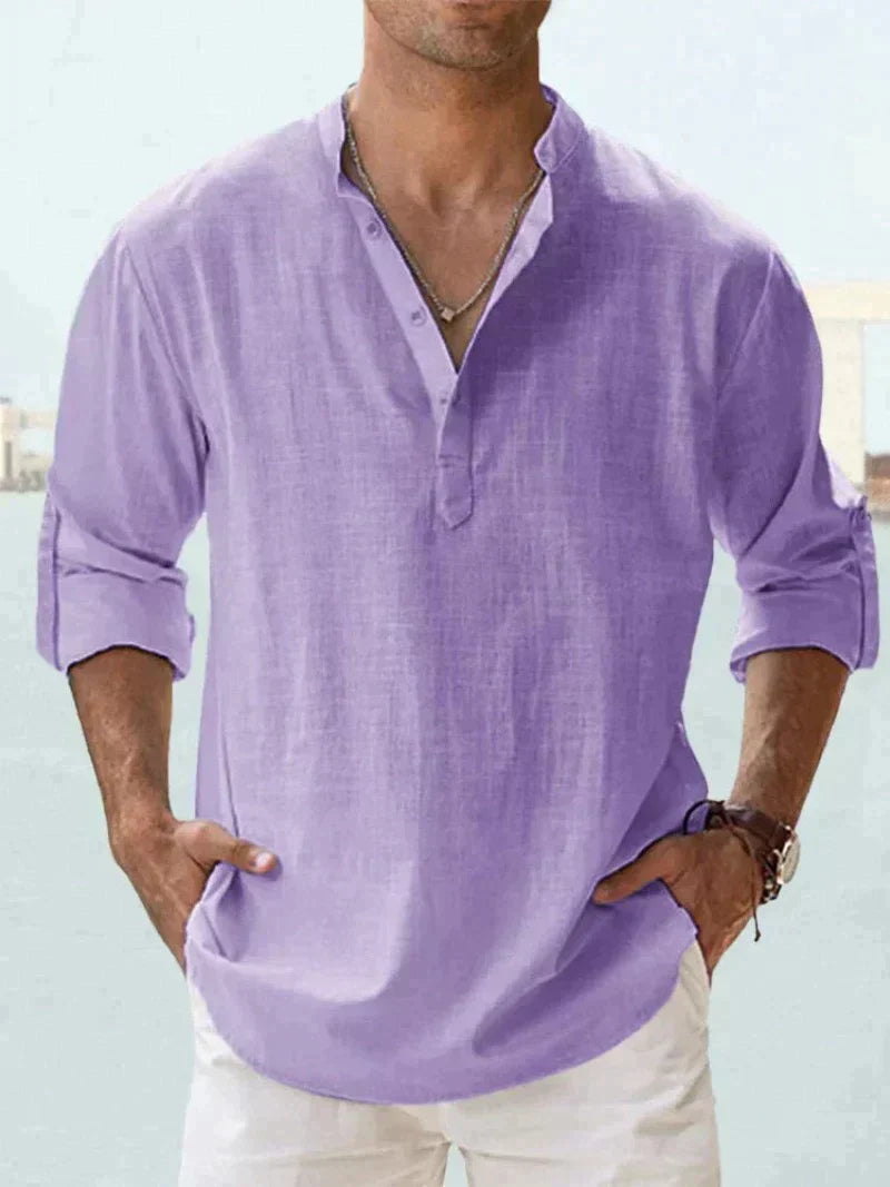 Terrence - Mens Open Collar Summer Shirt Linen Blend Casual