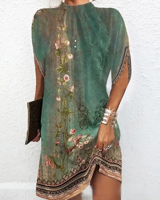 Nerida - Stylish Women's Fashion Dress with Batwing Sleeves and Charming Patterns