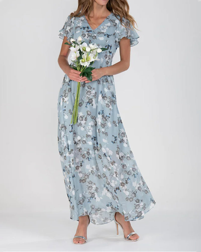 Saffron - Floral Chiffon Dress for Women with Breezy Elegance