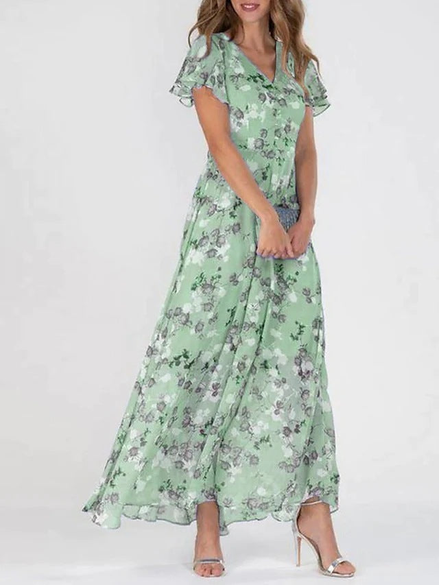 Saffron - Floral Chiffon Dress for Women with Breezy Elegance