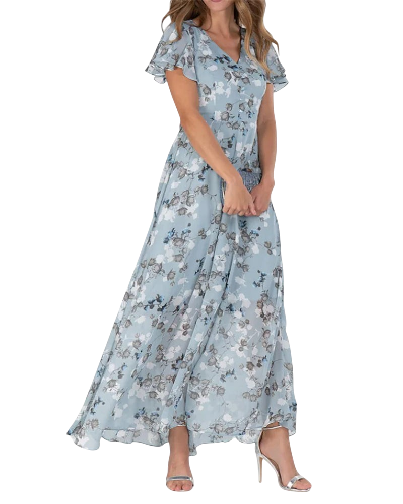 Saffron - Floral Chiffon Dress for Women with Breezy Elegance