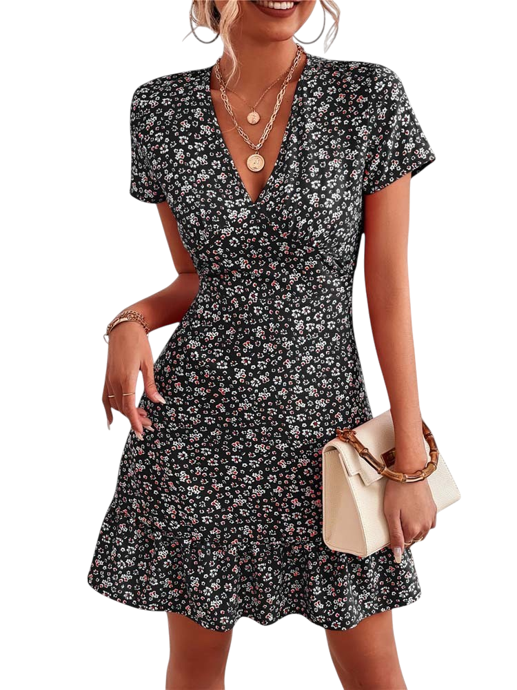Hannah - Stylish Floral Dress for Women with V-neck and Flared Hem