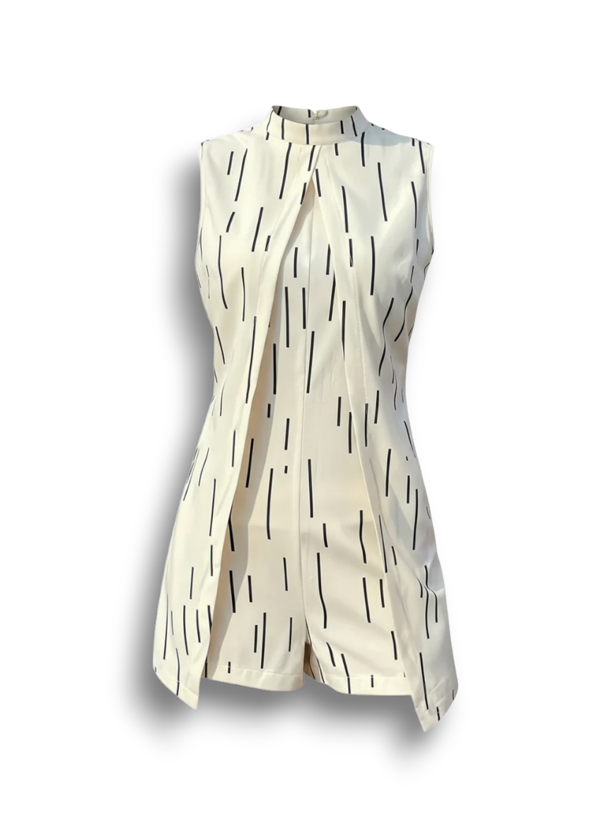 Alberta - Chic Lightweight Sleeveless Romper with Vertical Line Pattern