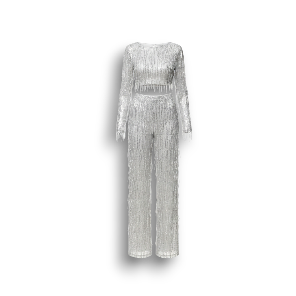 Coby - Elegant Sequin Crop Top and Wide-Legged Trousers Set