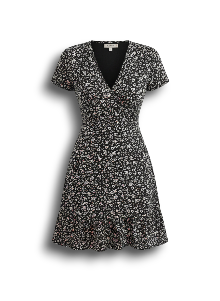Hannah - Stylish Floral Dress for Women with V-neck and Flared Hem