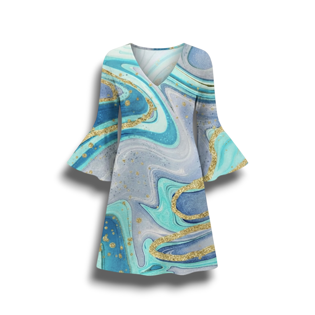 Susie - Women's V Neck Ruffle Sleeve Lightweight Dress