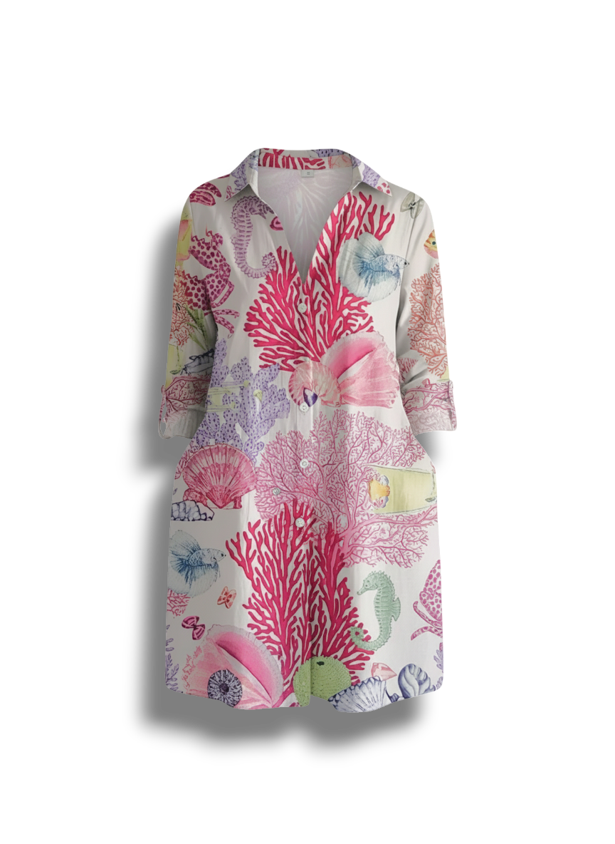 Océane - Effortless Floral Breeze Button-Up Shirt for Elegant Style
