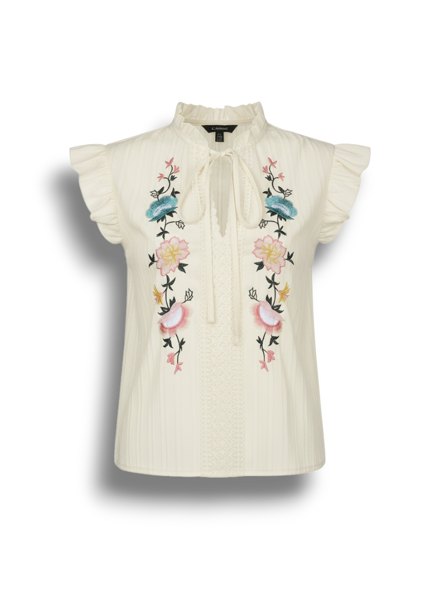 Delilah - Vintage Blouse with Embroidered Ruffle Sleeves and Floral Detail
