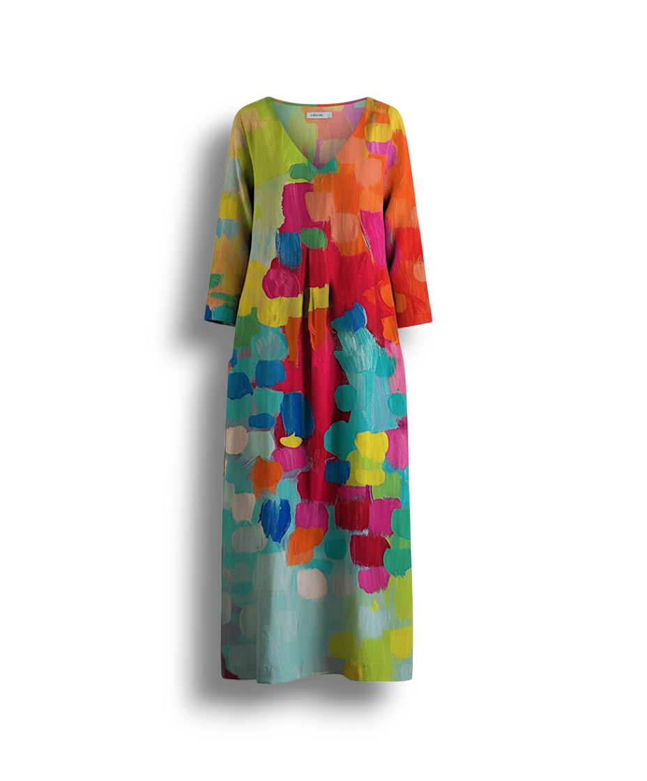 Loretta - Colorful Printed Linen Dress for a Bright Summer Day