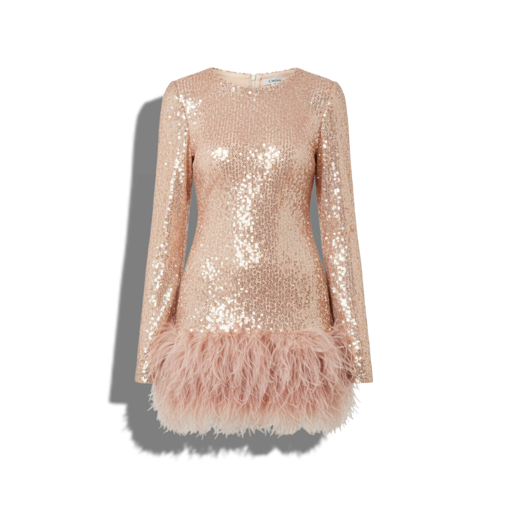 Sophie - Glamorous Evening Dress with Sequins and Feather Hem