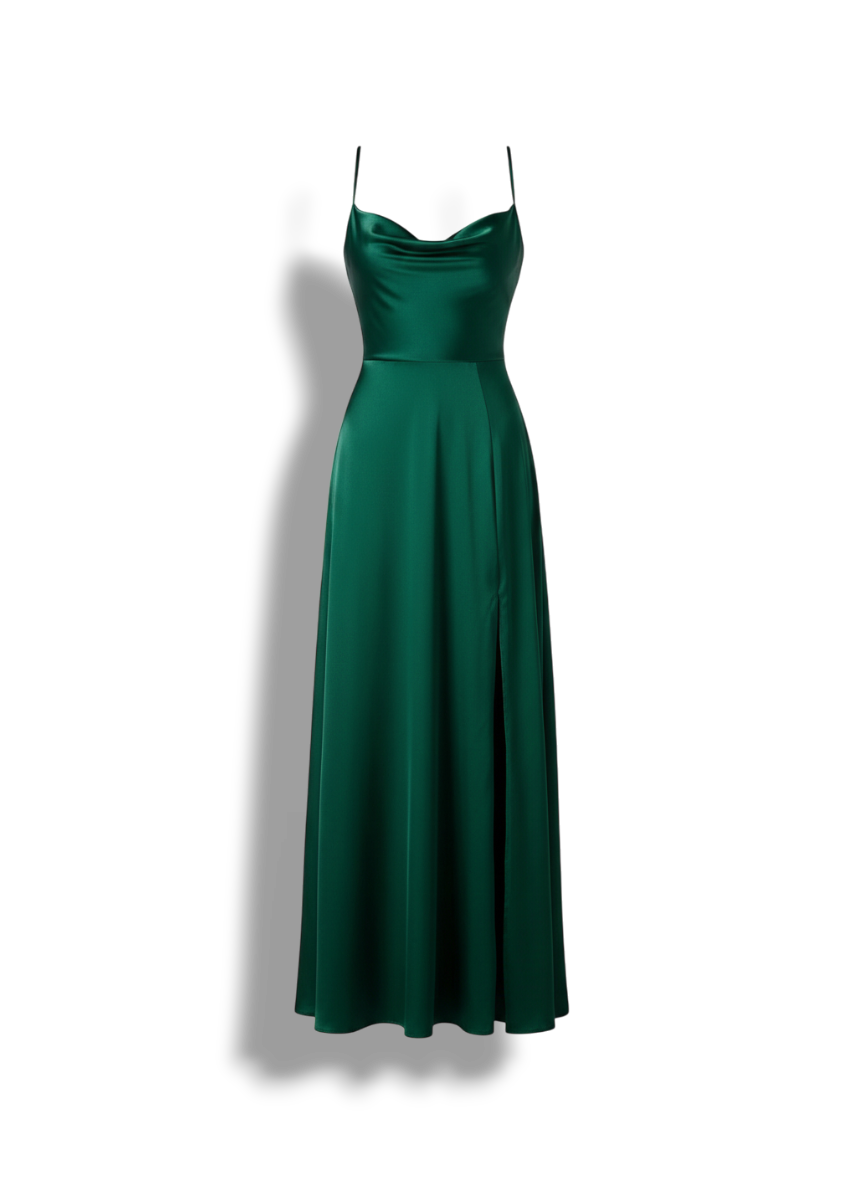 Kelsey - Elegant Satin Maxi Dress with Cowl Neckline and Spaghetti Straps