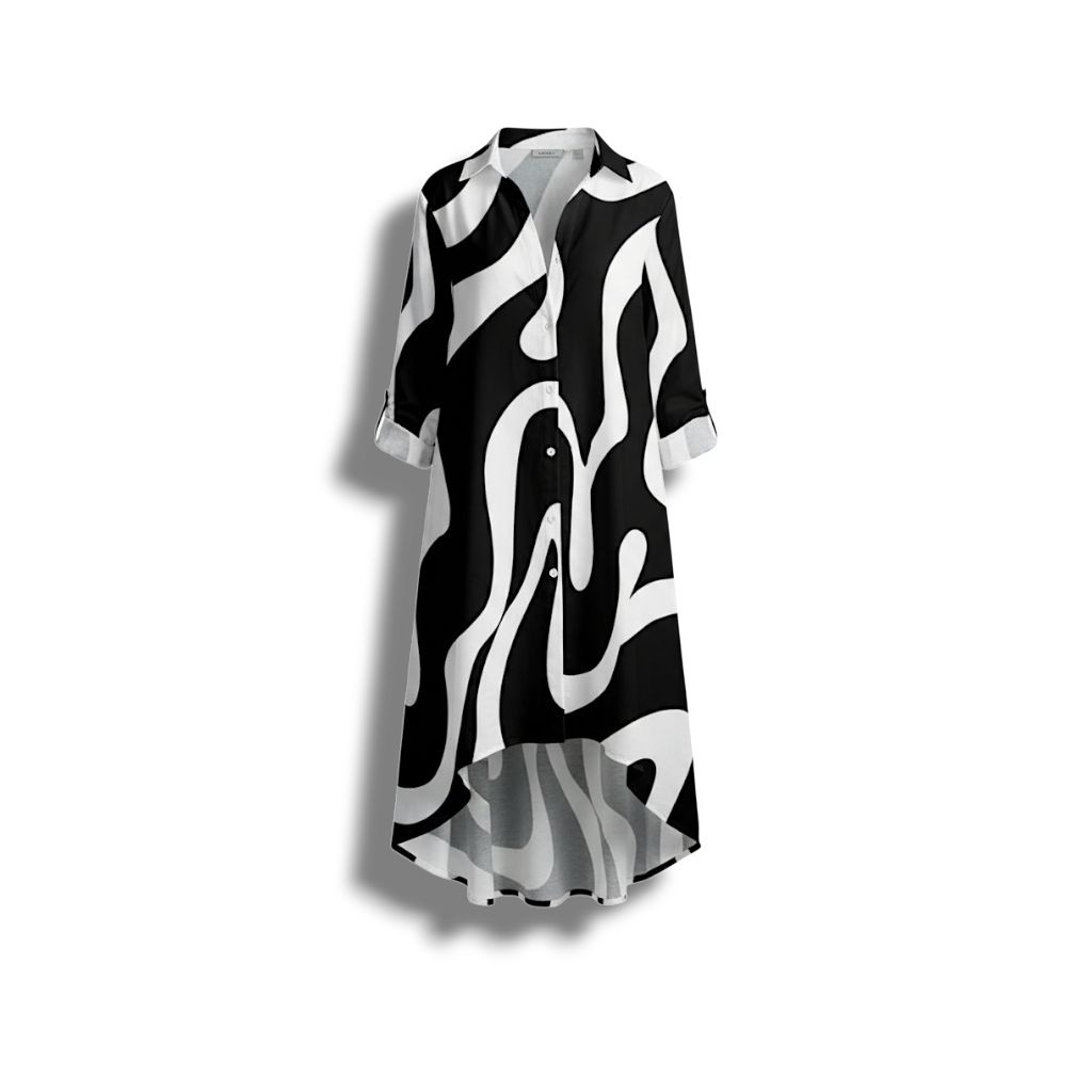 Zephyra - Stylish Women's Long-Sleeved V-neck Dress with Abstract Print