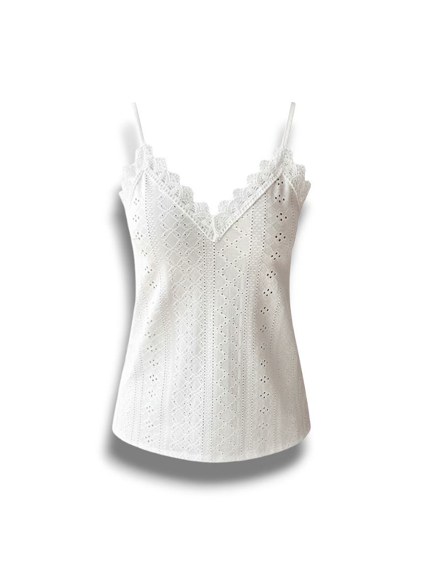 Garnetta - Playful and Elegant Lace Top with V-neck and Spaghetti Straps