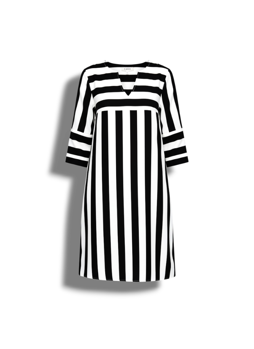 Kara-Lee - Elegant Striped Dress for Women with V-neck and Mid-length Design
