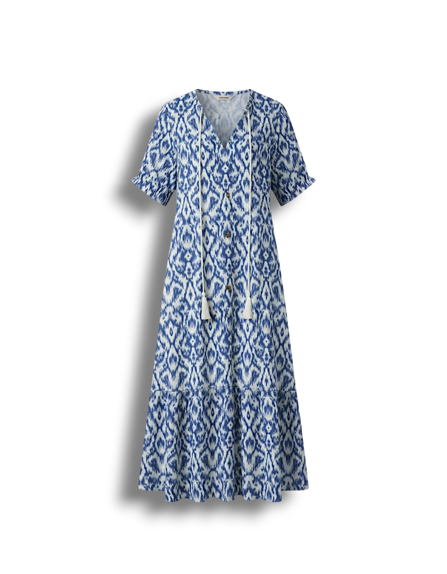 Ruan - Cozy Women's Maxi Dress with Chic V-neck and Festive Flair