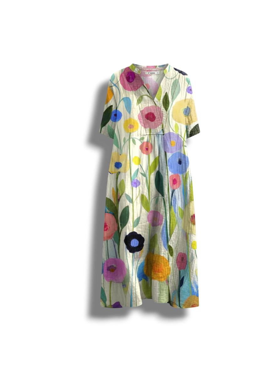 Bailey - Vibrant Floral Summer Dress with Relaxed Fit and V-neck