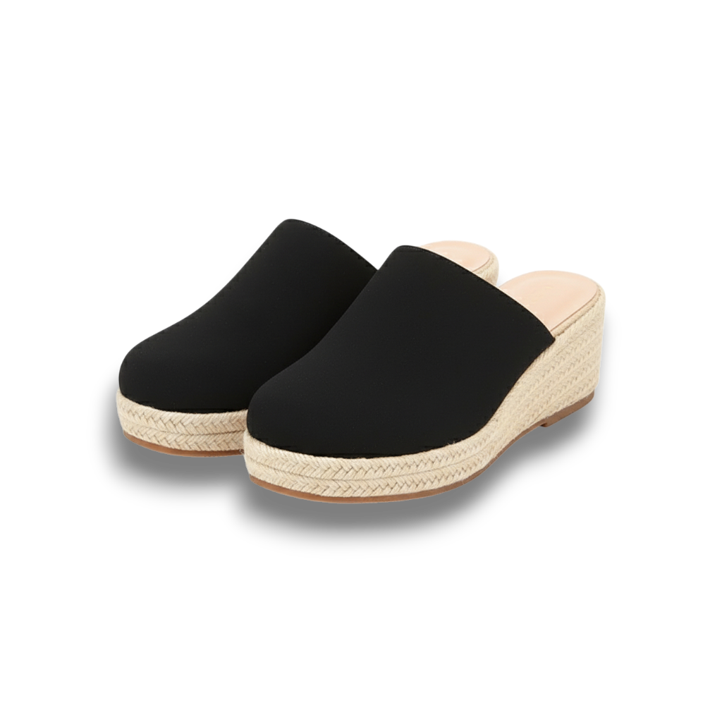 Joan - Chic Suede Espadrille Wedge Mules with Woven Jute Detail
