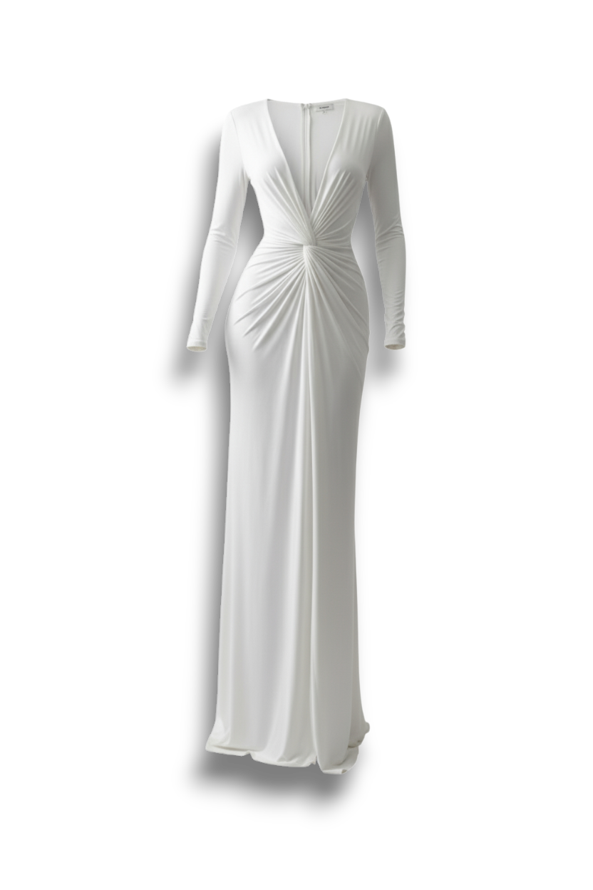 Liddy - Elegant Dress with V-neck and Pleated Neckline
