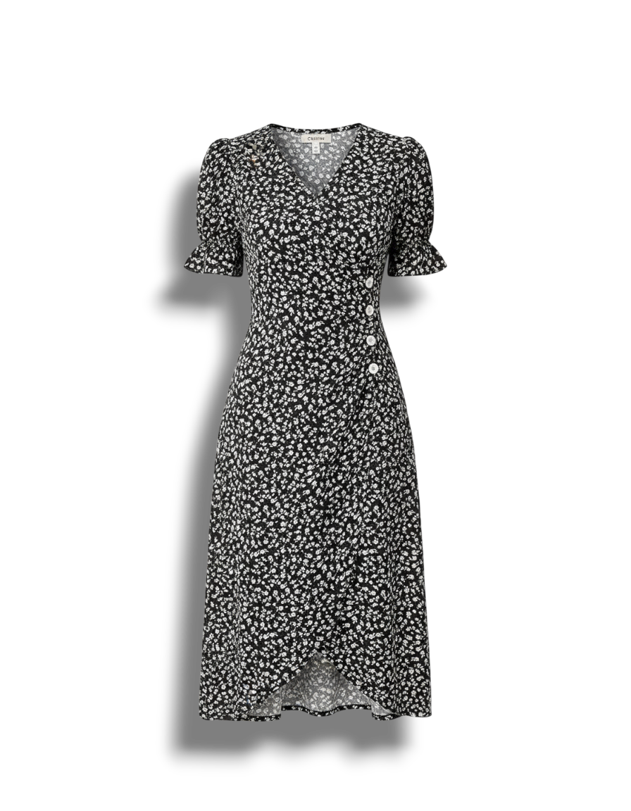 Carmella - Floral Pattern Women's Dress with Puff Sleeves