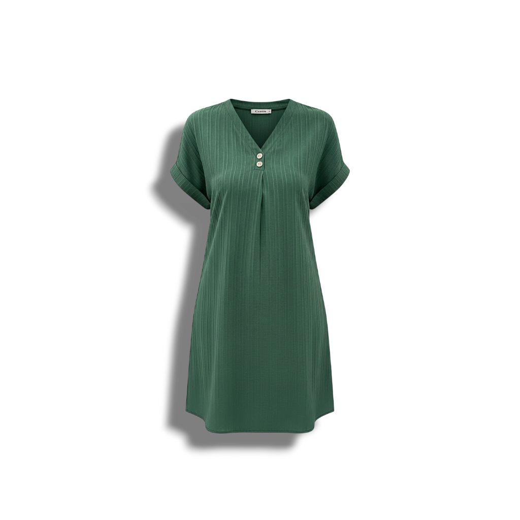 Agnes - Casual V-neck Mini Dress with Short Sleeves and Loose Fit