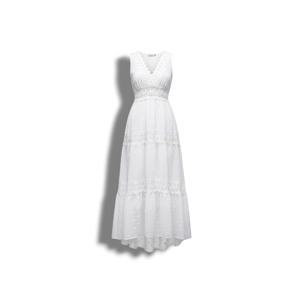 Walburga - Boho Lace Maxi Dress with Vintage Flair and Flowing Cut