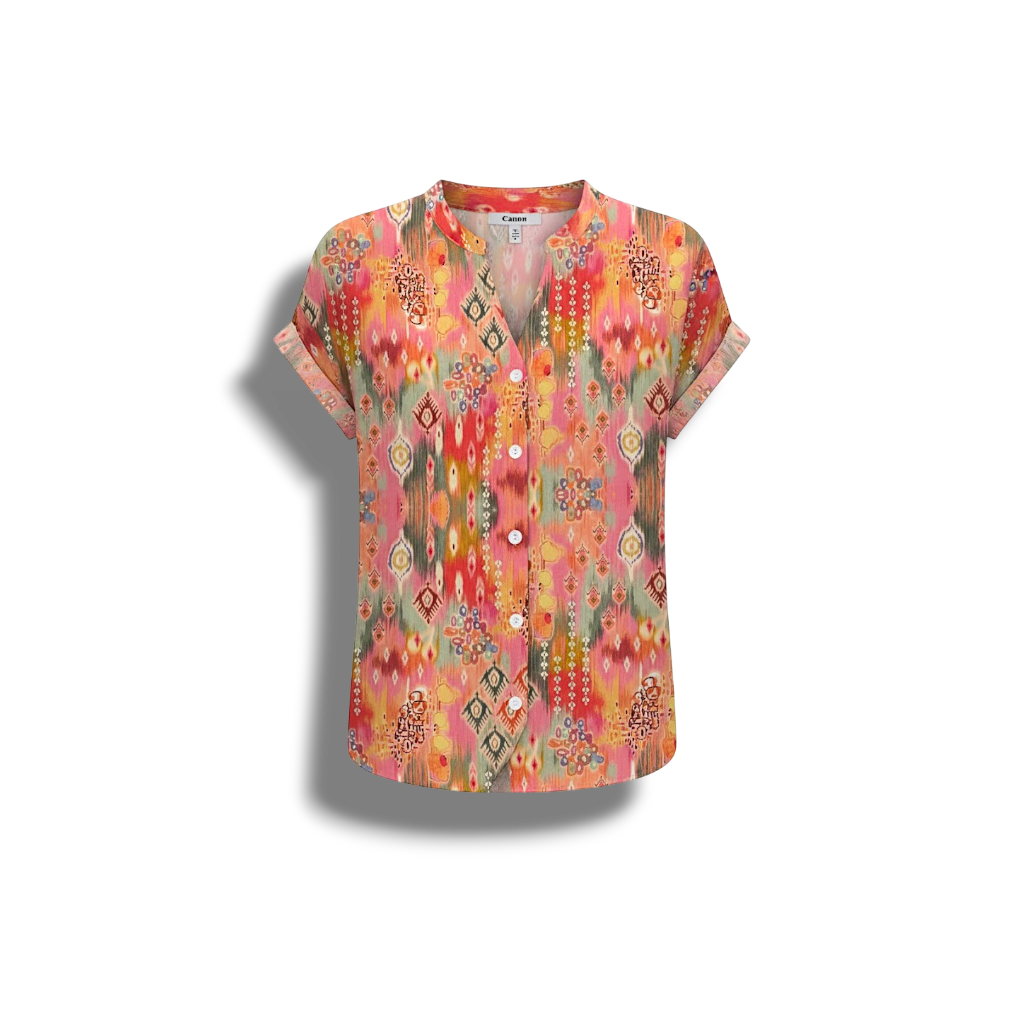 Tyriana - Elegant Women's Blouse with V-neck and Short Sleeves