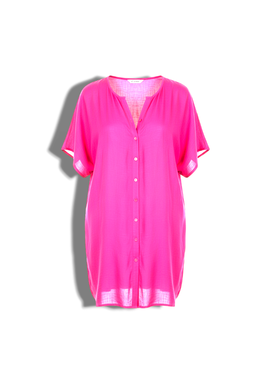 Shauna - Vibrant Pink Linen Tunic Lightweight Beach Coverup