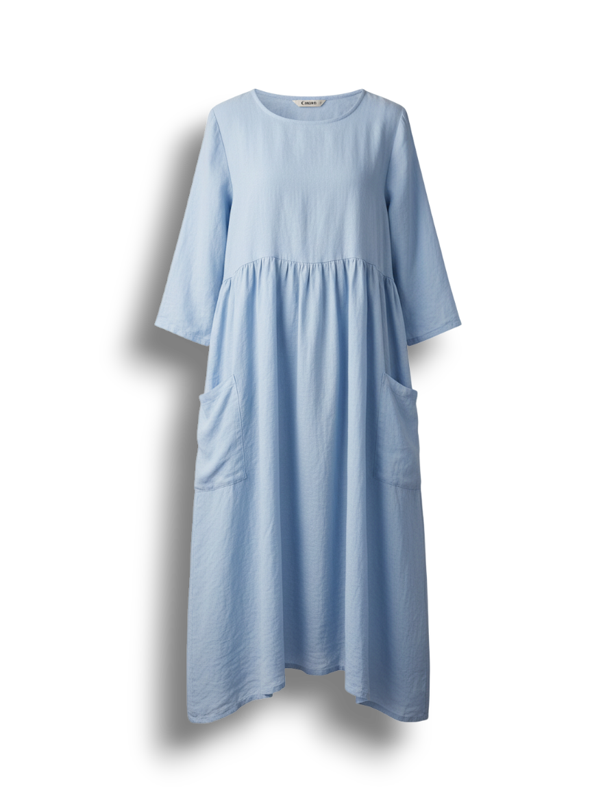 Iseult - Loose Fit Cotton Linen Women's Dress with Asymmetric Hem and Pockets