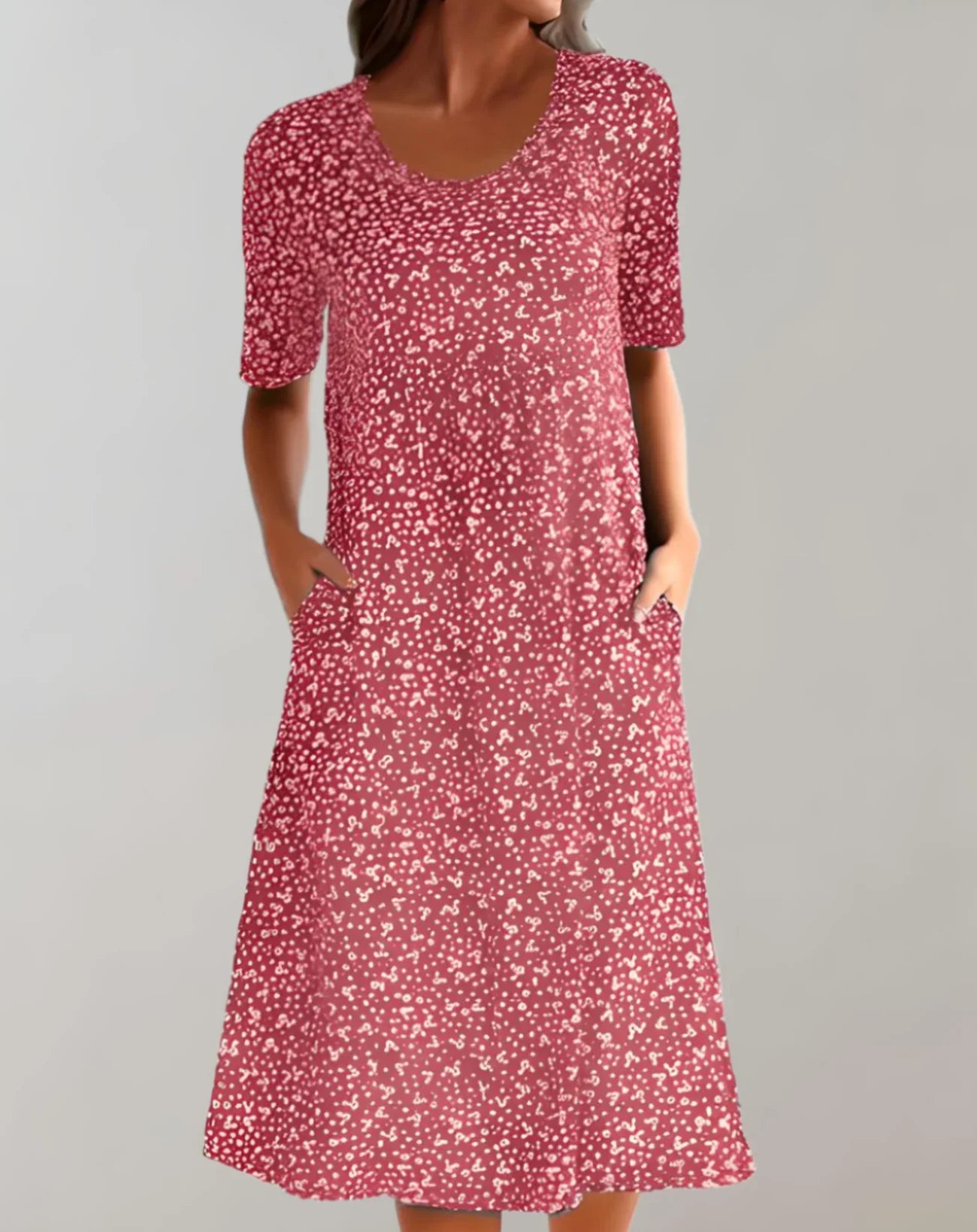 Rita - Stylish Printed Midi Dress with Short Sleeves and Pockets